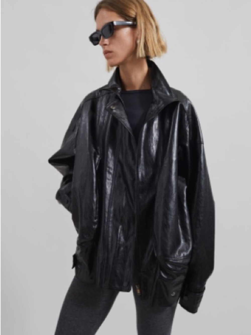 The Frankie Shop Savannah Faux leather Black Oversized Jacket
